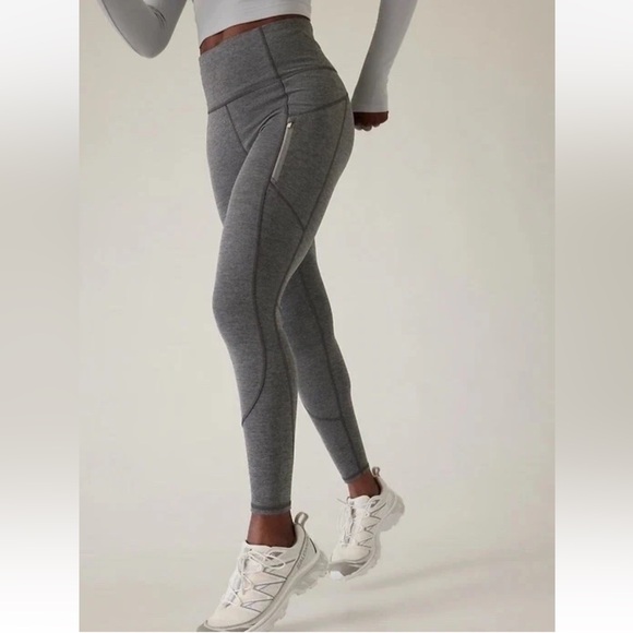 Atletica Pants - Athleta Rainier Heather Tight Grey Heather Legging Zip Up Pockets Reflective NWT